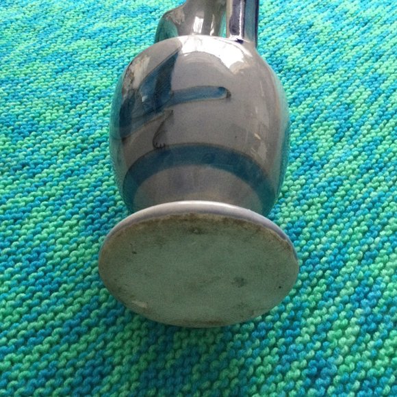 Beautiful handled ceramic vase water pitcher birds butterflies hand painted blue - Picture 8 of 10